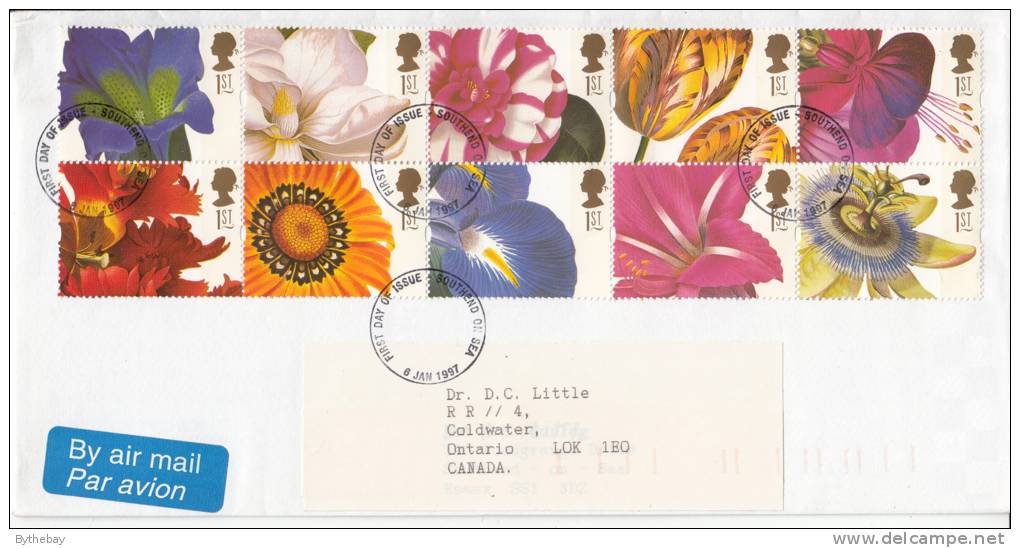 Great Britain FDC Scott #1722a Booklet Pane Of 10 Flowers - 1991-2000 Em. Décimales