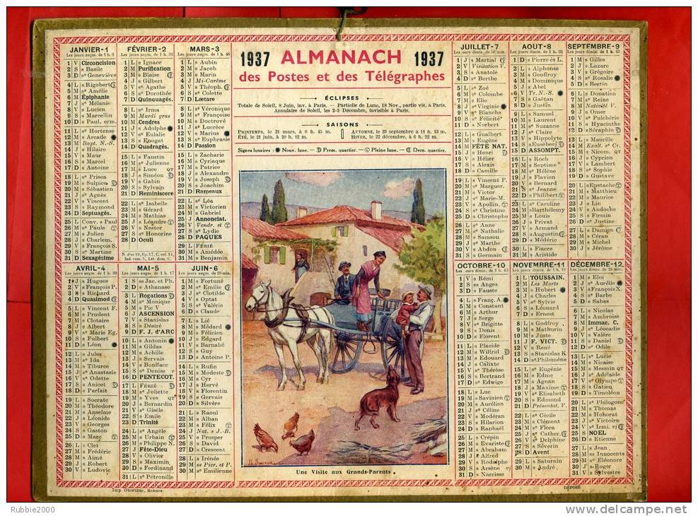 ALMANACH DES POSTES ET TELEGRAPHES 1937 VISITE AUX GRANDS PARENTS IMPRIMEUR OBERTHUR - Grand Format : 1921-40