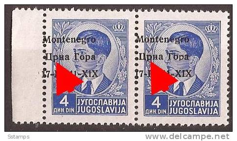 1941 X  6  MONTENEGRO CRNA GORA ITALIA OCCUPAZIONE  ERROR OVERPRINT  MOVED  NEVER HINGED - Montenegro