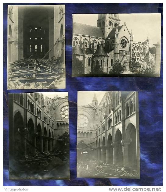 WWI Lot De 4 Photos Destruction Ruines Cathedrale Epernay Marne 1914-18 Photos Originales Anciennes - Oorlog, Militair