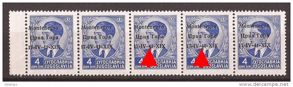 1941 X  6  MONTENEGRO CRNA GORA ITALIA OCCUPAZIONE  ERROR OVERPRINT  MOVED  NEVER HINGED - Montenegro