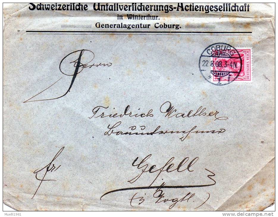 Brief, 1908, Coburg Nach Gefell - Other & Unclassified