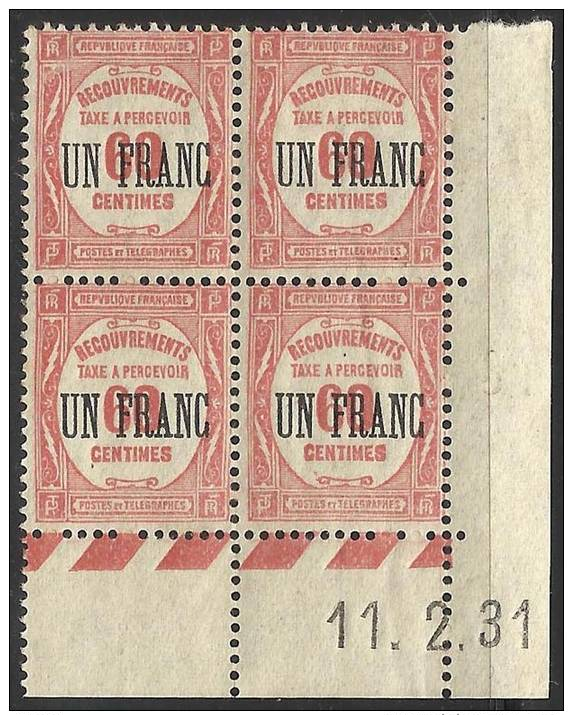 France - Timbre-Taxe - Coin Daté Du N° 63 Neuf Sans Charnière. - 1859-1959 Neufs