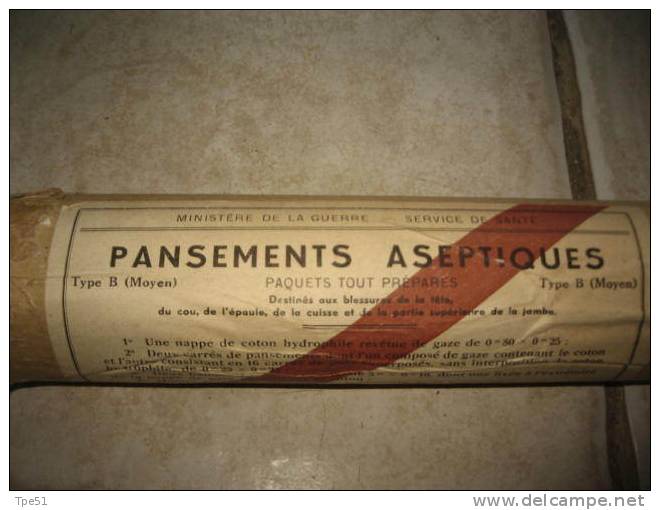 Pansements Aseptiques Français Ministère De La Guerre Service De Santé Type B (moyen) Daté 11 Mars 1961, Longueur : 25cm - Equipement