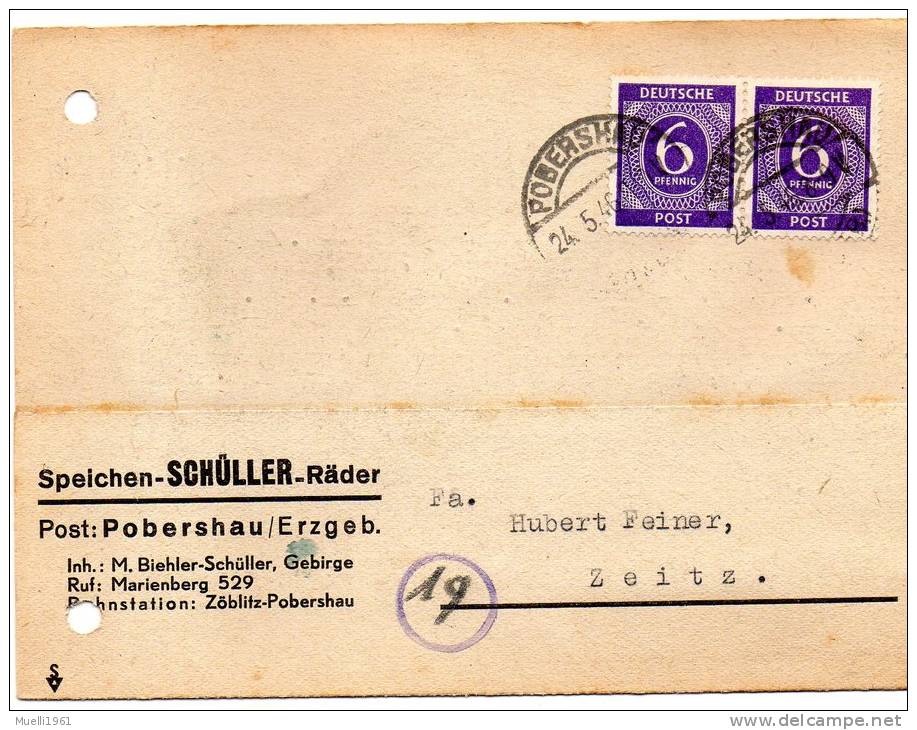 Postkarte 1946, Pobershau Im Erzgebirge Nach Zeitz - Other & Unclassified