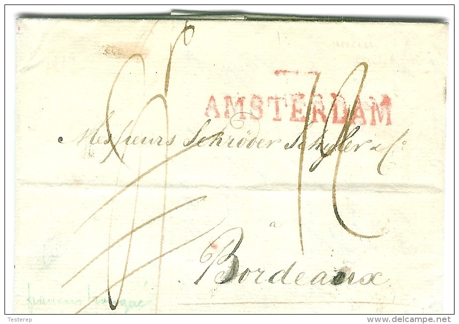 Vouwbrief AMSTERDAM (rode Langstempel Met ?? Boven TER)17.11.1814 Naar Bordeaux - ...-1852 Voorlopers