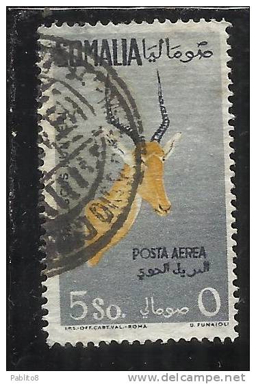 SOMALIA AFIS 1959 POSTA AEREA AIR MAIL FAUNA ANIMALI ANIMALS DAMALISCUS HUNTERI SOMALI 5 S USATO USED OBLITERE' - Somalia (AFIS)