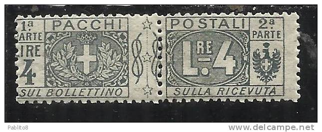 ITALY KINGDOM ITALIA REGNO PACCHI POSTALI 1914 - 1922  NODO DI SAVOIA LIRE 4  MNH - Postal Parcels