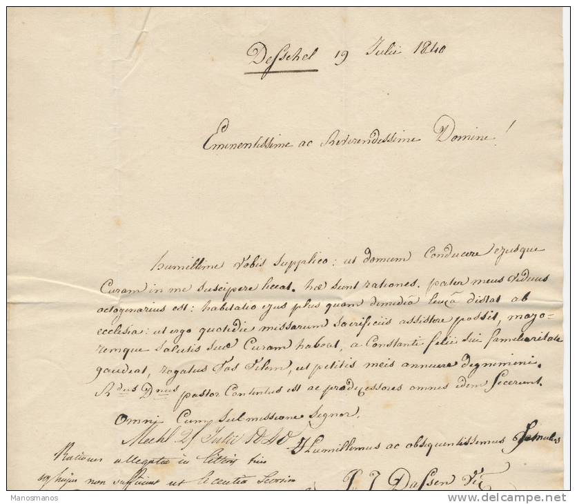 630/20 - Lettre Précurseur En Latin 1840 DESSCHEL Via TURNHOUT PP Franco Vers MALINES - Signée Vicarius Dassen - 1830-1849 (Belgique Indépendante)