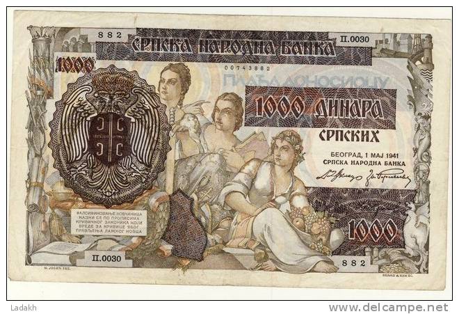 BILLET DE SERBIE # 1000 DINARS  # MILLE DINARS   # 1 ER MAI 1941  # - Serbia