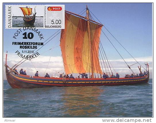 DENMARK (2010) - Tarjeta Máxima / Maximum Card ATM ROSKILDE FRIEMARKENFORUM - Bateau Viking / Viking Ship - Sea Stallion - Maximumkaarten
