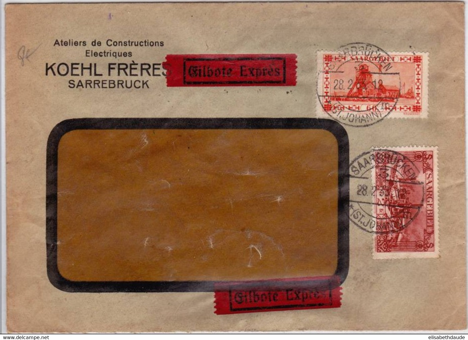 SAAR - 1933 - ENVELOPPE COMMERCIALE EXPRES ! De SAARBRÜCKEN Pour COLMAR - Storia Postale