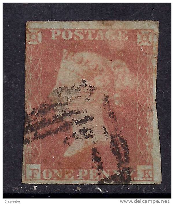 GB 1841 QV 1d Penny Red IMPERF Blued Paper (F & K )  ( K727 ) - Gebruikt