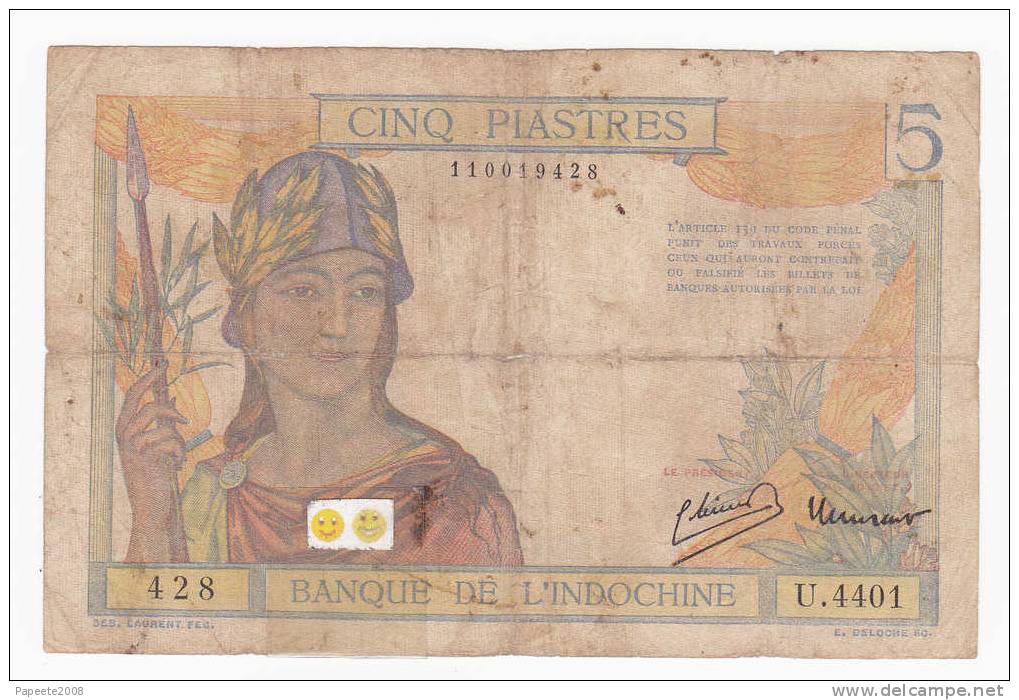 Banque De L´INDOCHINE - 5 Piastres - (KM 48 C - P 55 C) - BE - Indochina