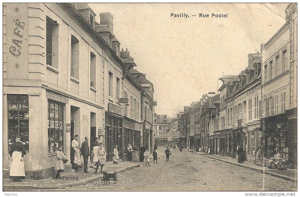PAVILLY : Rue Postel - RARE VARIANTE - Coin Sup Droit Plissé - Cachet De La Poste 1908 - Pavilly