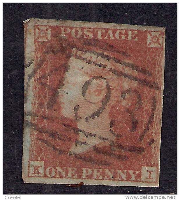 GB 1841 QV 1d Penny Red IMPERF Blued Paper Stamp (K & I ) PMK 493 ( K704 ) - Usati
