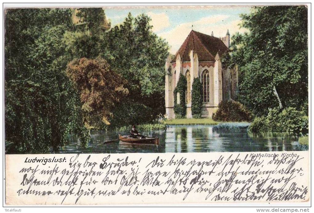 Ludwigslust Katholische Kirche Ruderboot Auf Teichanlage Color 1907 Gelaufen - Ludwigslust