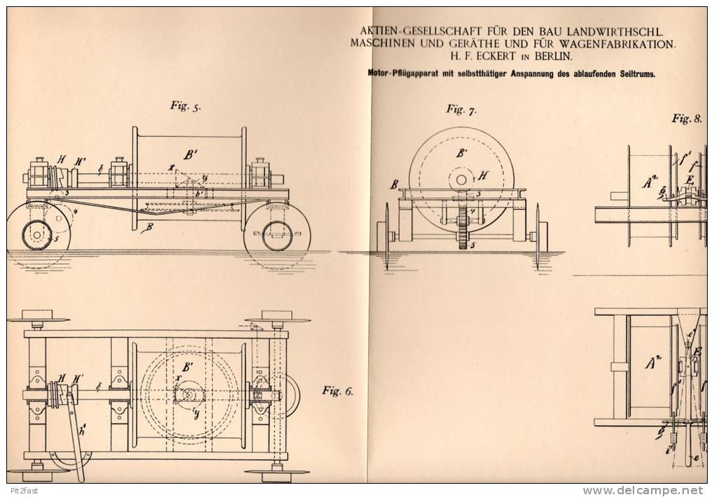 Original Patentschrift - Wagenfabrikation , H. Eckert In Berlin , 1894 , Motorpflug , Traktor , Landwirtschaft , Pflug ! - Tractors
