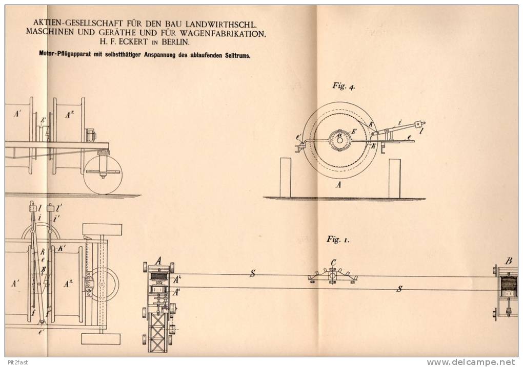 Original Patentschrift - Wagenfabrikation , H. Eckert In Berlin , 1894 , Motorpflug , Traktor , Landwirtschaft , Pflug ! - Tracteurs