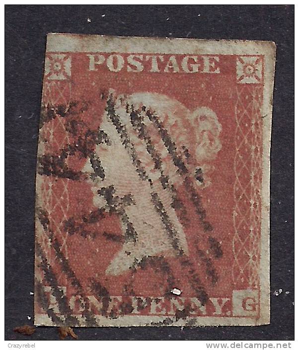 GB 1841 QV 1d Penny Red IMPERF Blued Paper (D & G )PMK 544 (K701) - Usati