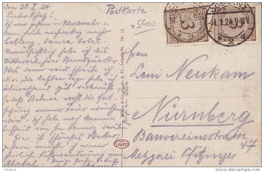 DR 338 MeF Auf AK: Koblenz, Schloss, Stempel: Koblenz 31.1.1924 - Briefe U. Dokumente