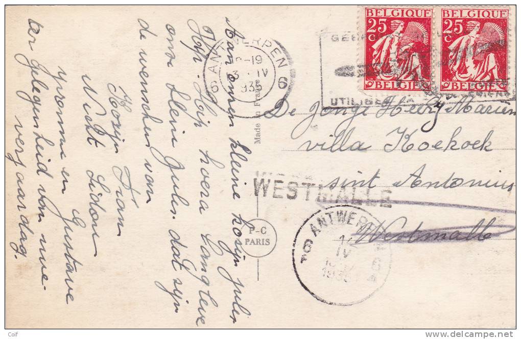 339 Op Kaart Met Stempel ANTWERPEN , Met Als Aankomst Naamstempel (griffe) WESTMALLE En Terug Naar ANTWERPEN - 1932 Cérès Et Mercure