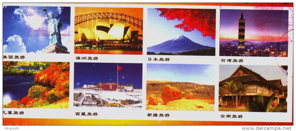 Statue Of Liberty,Sydney Opera House,Mount Fuji,Taipei 101,Potala Palace,CN11 Sanming Toursim Agency Pre-stamped Card - Bridges