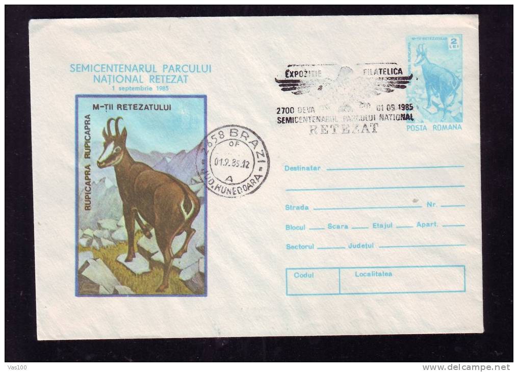 CHAMOIS,1985 RETEZAT PROTECTION RARE COVER STATIONERY OBLIT. CONCORDANTE ROMANIA - Gibier