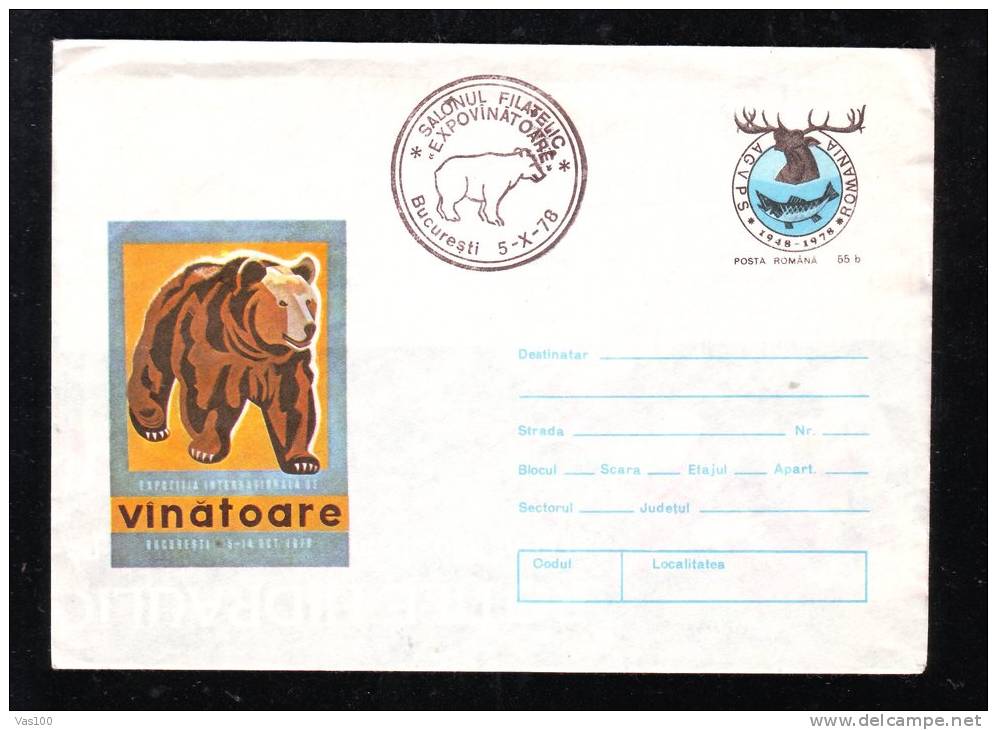 BEARS,OURS 1978 COVER STATIONERY ENTIER POSTAL RARE OBLITERATION ! ROMANIA. - Beren