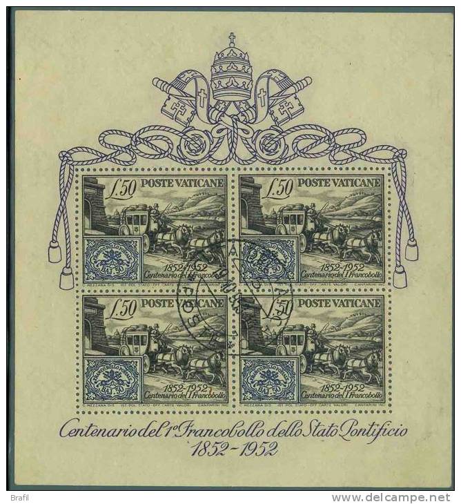 1952 Vaticano, Centenario Primi Francobolli Foglietto Nr.1 Usato - Blocs & Feuillets