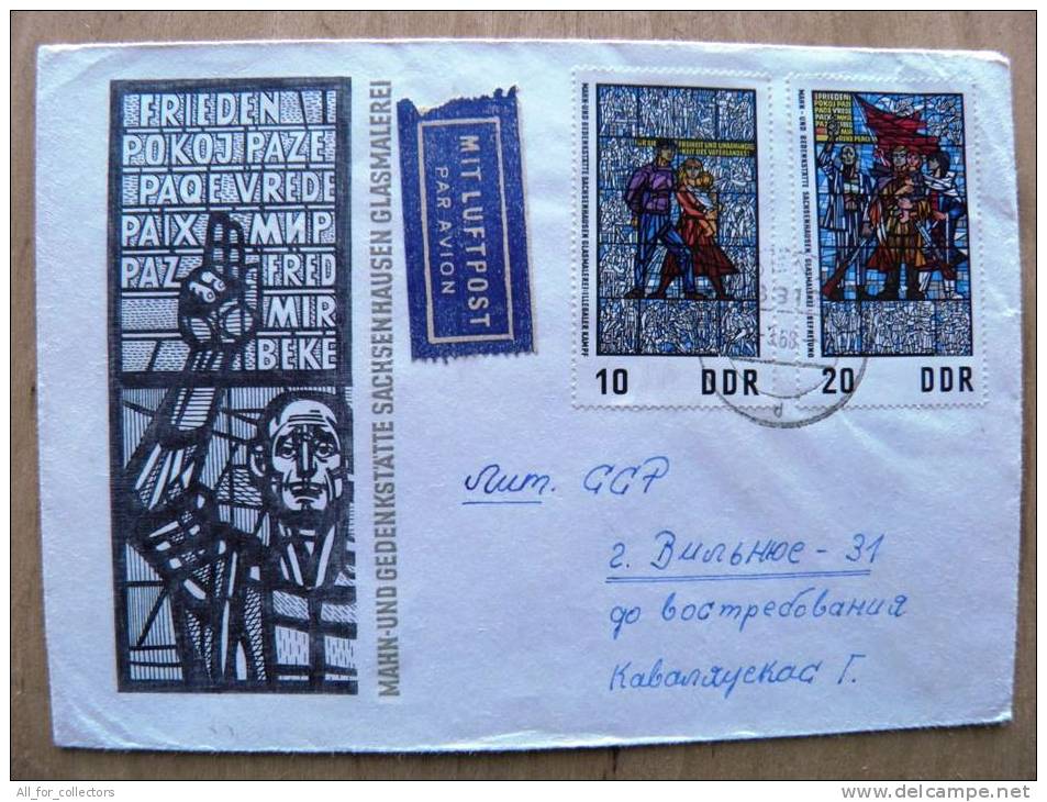 Cover Sent From Germany DDR To Lithuania, 1968 USSR Period, Peace Paix Frieden, Art Stained Glass ? - Brieven En Documenten