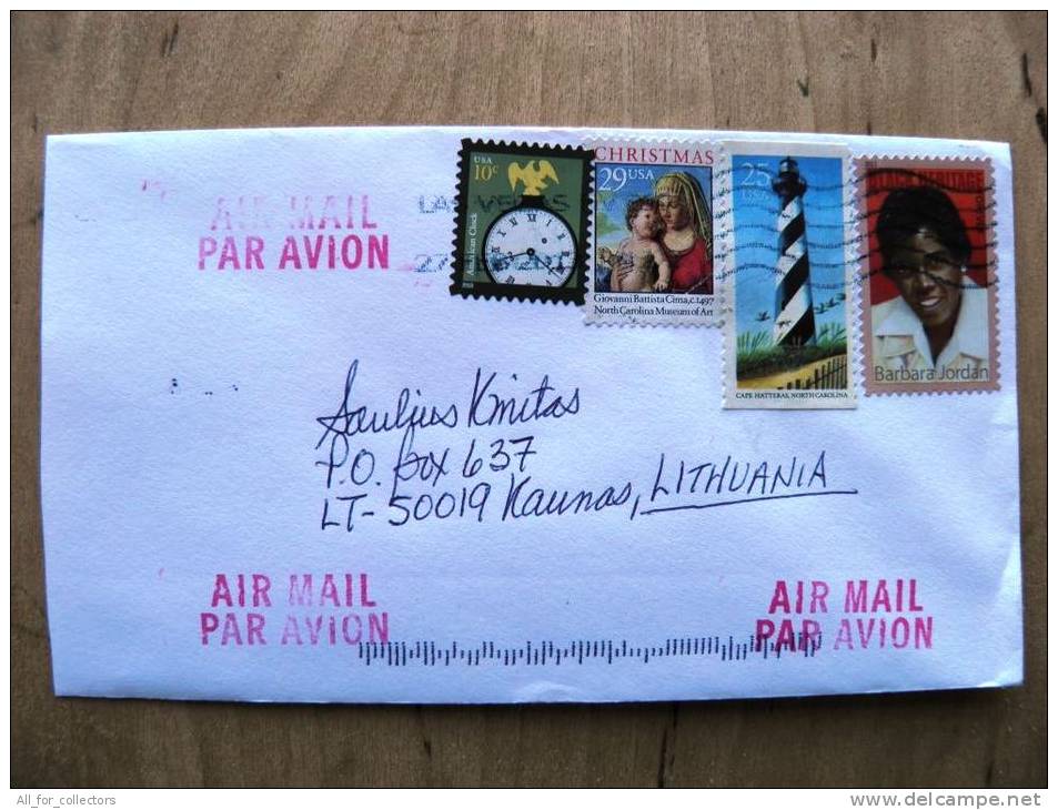 Cover Sent From USA To Lithuania On 2013, Lighthouse Barbara Jordan Black Heritage Christmas - Storia Postale