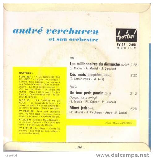 EP 45 RPM (7")  André Verchuren / Enrico Macias  "  Les Millionnaires Du Dimanche  " - Andere - Franstalig