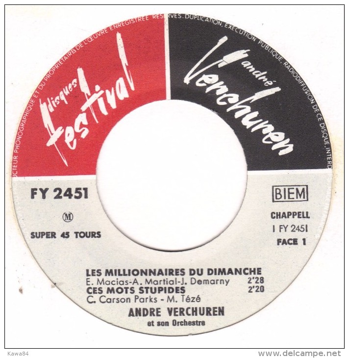 EP 45 RPM (7")  André Verchuren / Enrico Macias  "  Les Millionnaires Du Dimanche  " - Andere - Franstalig