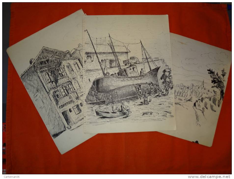 3 Dessins Originaux De D. Galoppe Non Signé - Dessins