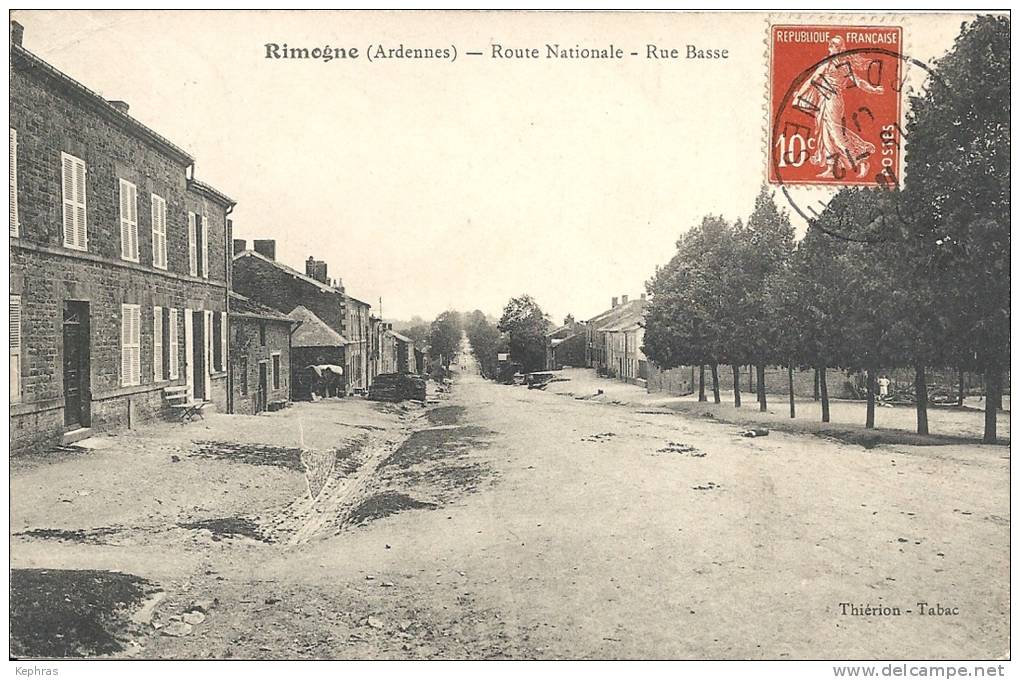 RIMOGNE : Route Nationale - Rue Basse - Cachet De La Poste 1907 - Charleville