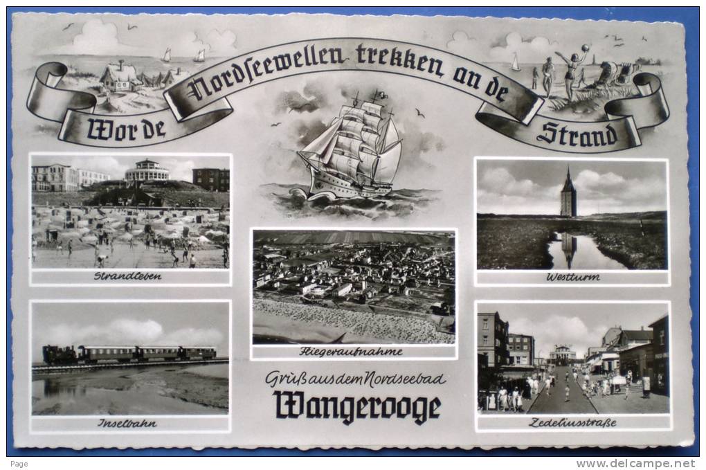 Wangerooge,Mehrbild-Spruch-Karte,ca.1960, Wor De Nordseewellen Trekken An De Strand, - Wangerooge