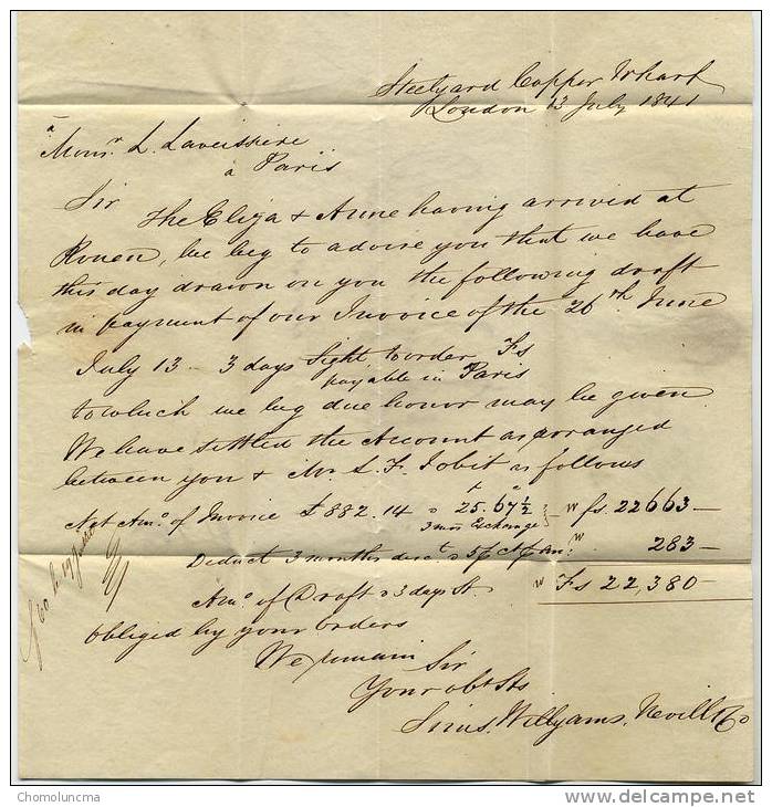 Lettre Facture 1841 Londres LONDON FBO Paris Angleterre Par Calais Rouge Négociant Métaux Bateau  Rouen - ...-1840 Préphilatélie