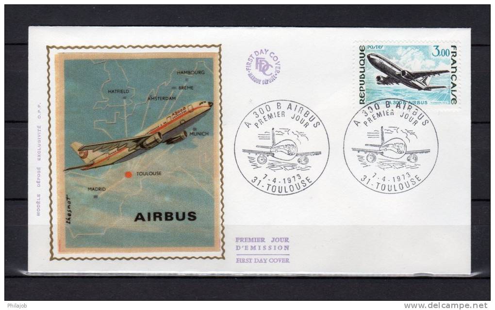 &#128746;   FDC En Soie De 1973 " AIRBUS A 300 B " N° YT 1751. PA Parfait état - Avions