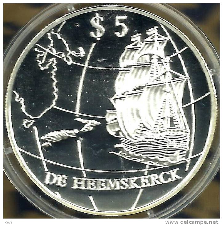 NEW ZEALAND $5 DOLLARS DUTCH SHIP HEEMSKERCK FRONT QEII HEAD BACK 1996 AG SILVER PROOF KM?READ DESCRIPTION CAREFULLY !!! - Neuseeland
