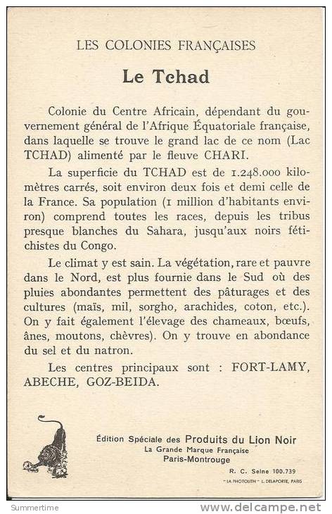 LE  TCHAD  -  Colonies  Françaises  /  Carte  Géographique  /  Pub  Edition  Des  Produits  Du  Lion  Noir - Chad