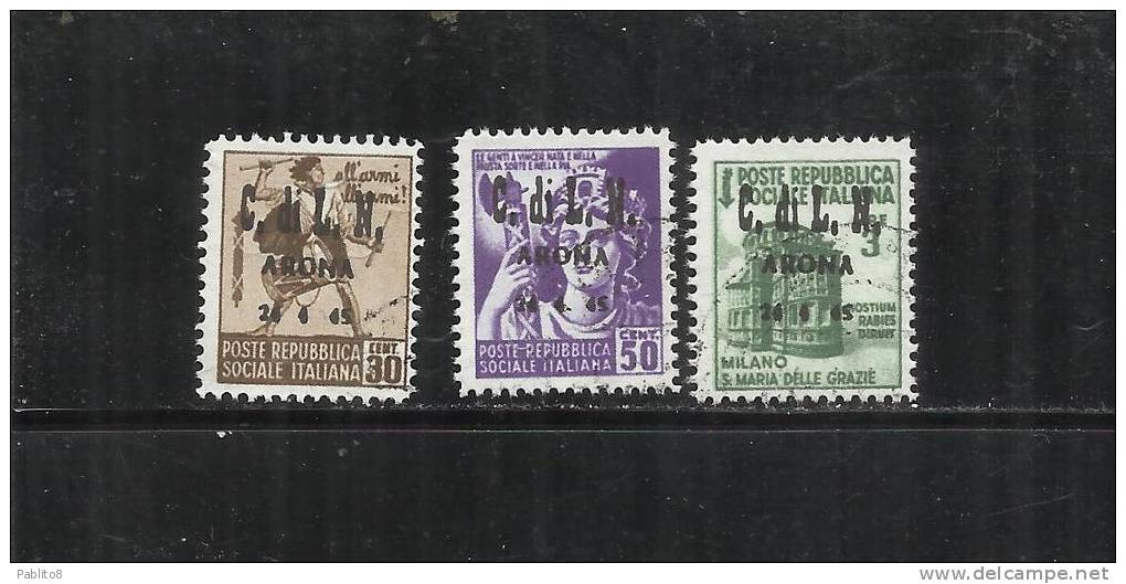 ITALY ITALIA 1945 CLN ARONA MONUMENTS DESTROYED OVERPRINTED MONUMENTI DISTRUTTI SOPRASTAMPATI 3 VALORI USED - National Liberation Committee (CLN)