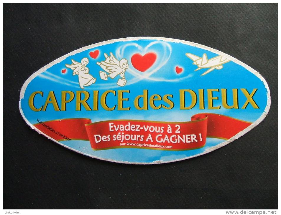 Etiquette Couvercle Fromage CAPRICE DES DIEUX St Valentin "Evadez-vous à 2" 300g - Quesos