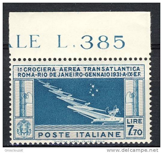 Regno VE3, PA Crociera Balbo C. 7,70 N 25 Bordo Foglio MNH.LUX Eccezionale Freschezza Catalogo € 1100 Certificato BIONDI - Luftpost