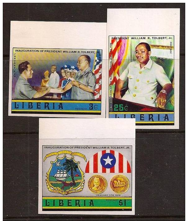 LIBERIA 1976 PRESIDENTS MAP FLAG IMPERF SC # 733a-735a MNH - Liberia