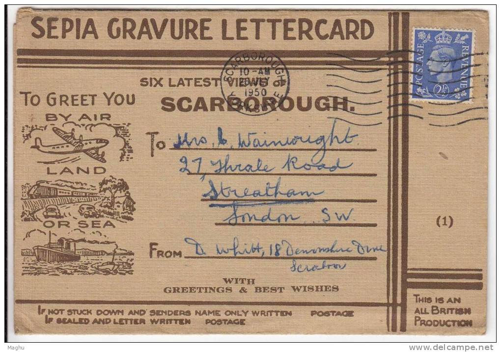 Scarborough, Picture Postcard, Used 1950, Airlpane, Train, Car, Ship, Castle, Cafe, Etc., - Scarborough