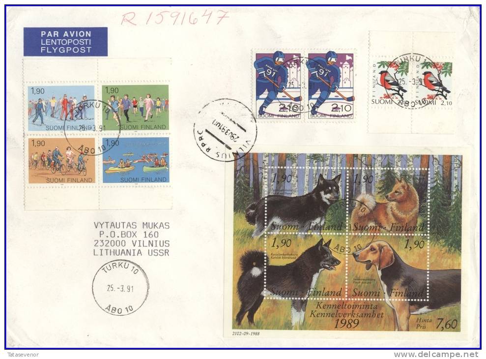 FINLAND B2 Cover 006 Postal History DOGS Birds Ice Hockey Sports Air Mail - Brieven En Documenten