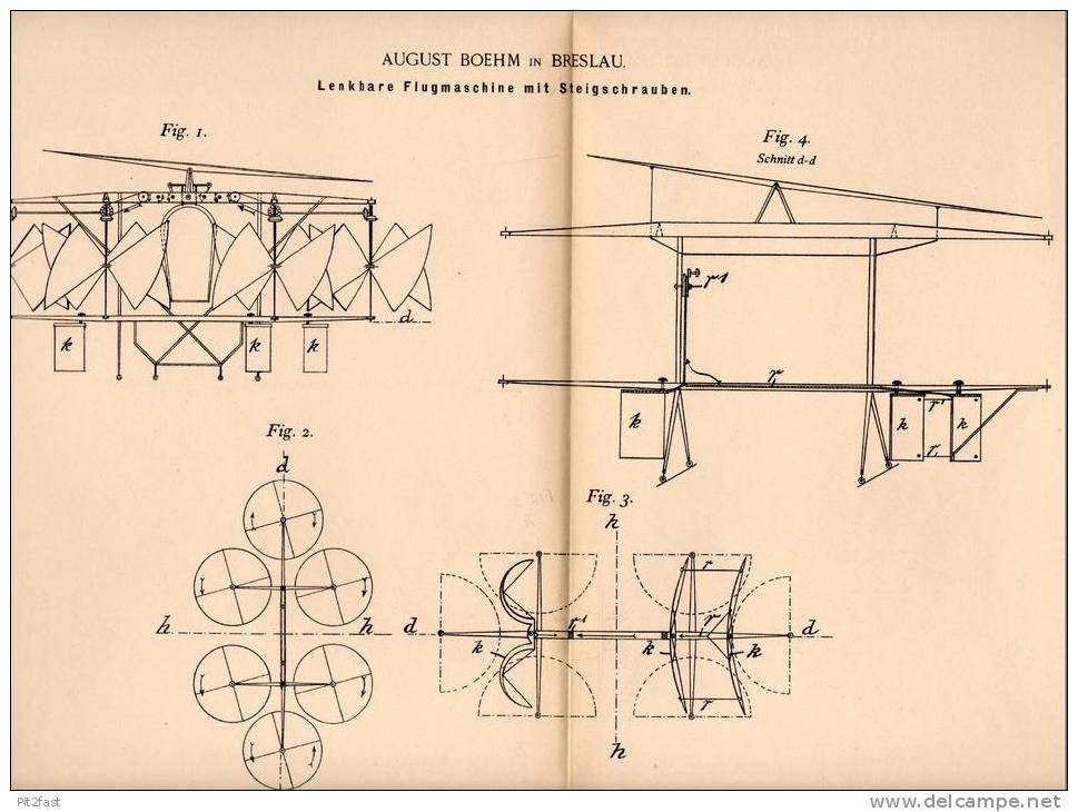 Original Patentschrift - A. Boehm In Breslau , 1894 , Flugmaschine , Luftschiff , Segelflug , Segler , Flugzeug !!! - Aviation