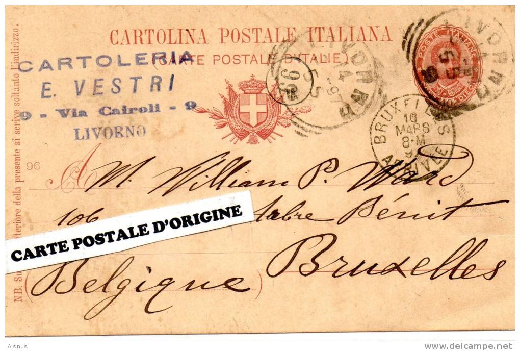 FIRENZE (ITALIE) - CARTE POSTALE SANS ILLUSTRATION -TIMBRE IMPRIME HUMBERT 1er 10C - CARTOLRRIA E.VESTRI - 9 VIA CAIROLI - Interi Postali