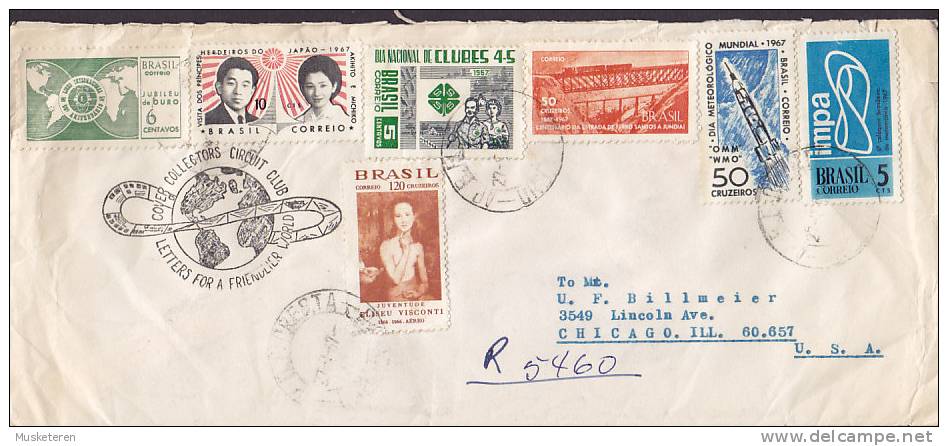 Brazil Mult Franked Registered Einschreiben Cover Letra To CHICAGO United States Cover Circuit Club (2 Scans) - Cartas & Documentos